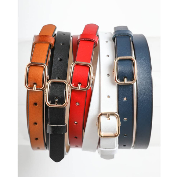 Versatile Skinny Classic Leather Gold Buckle Belt Camel Brown - Picture 5 of 5